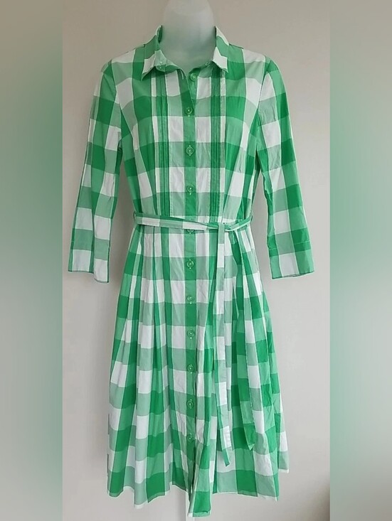 Boden Dresses & Skirts - Boden Green and White Gingham Shirt Dress